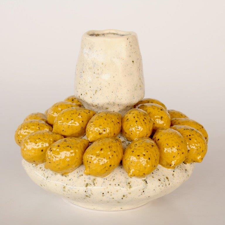 Yellow Lemon & Cream Speckled Vase
